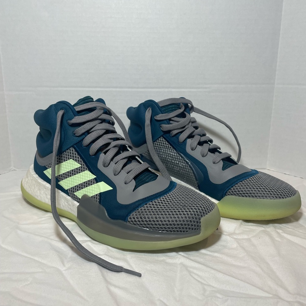 Adidas Men's 10.5 Marquee Boost Basketball Sneakers Tech Mineral/Glow Green/Grey